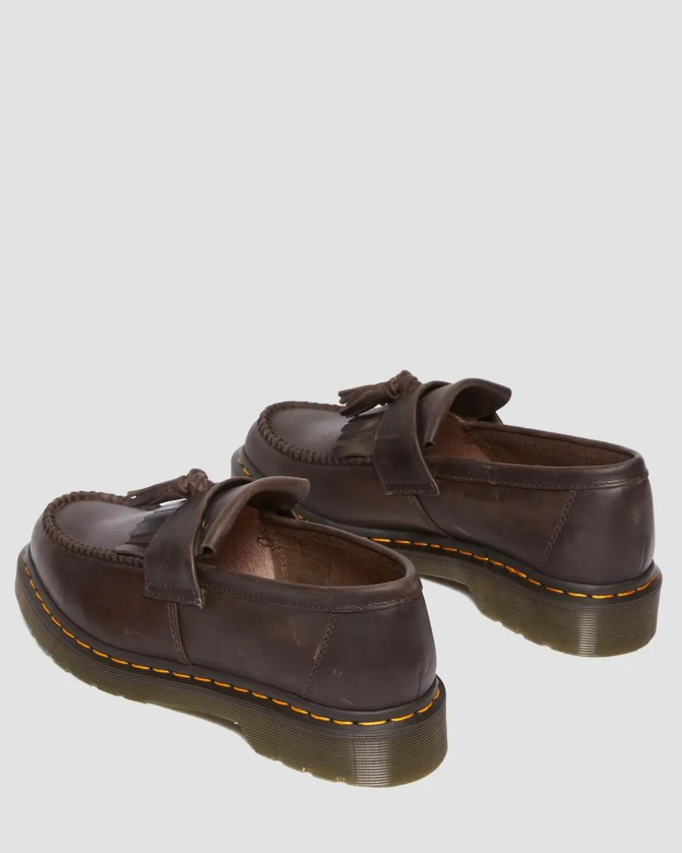 Adrian Crazy Horse Leather Tassel Loafers in Dark Brown