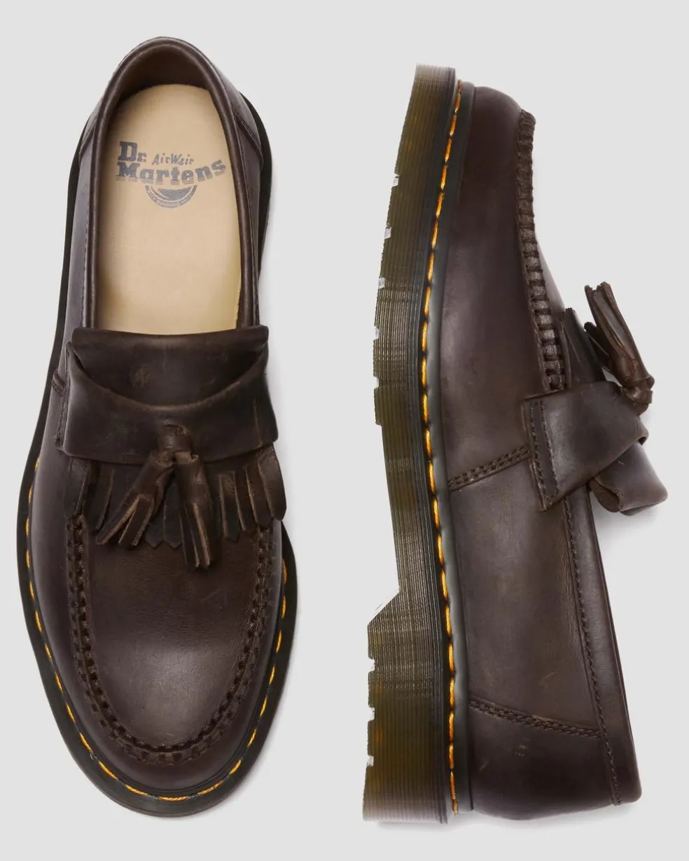 Adrian Crazy Horse Leather Tassel Loafers in Dark Brown