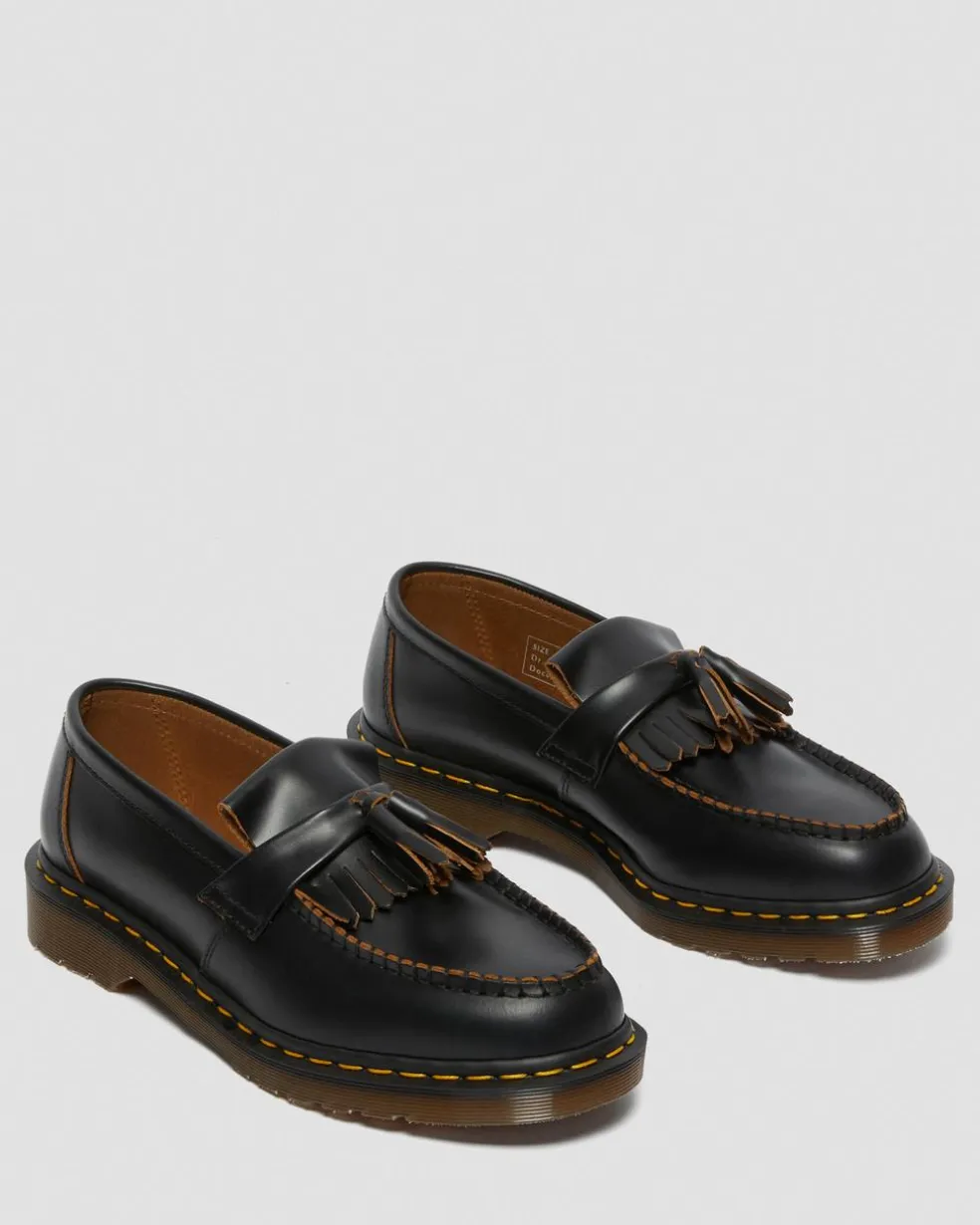 Adrian Made in England Quilon Leather Tassel Loafers in Black