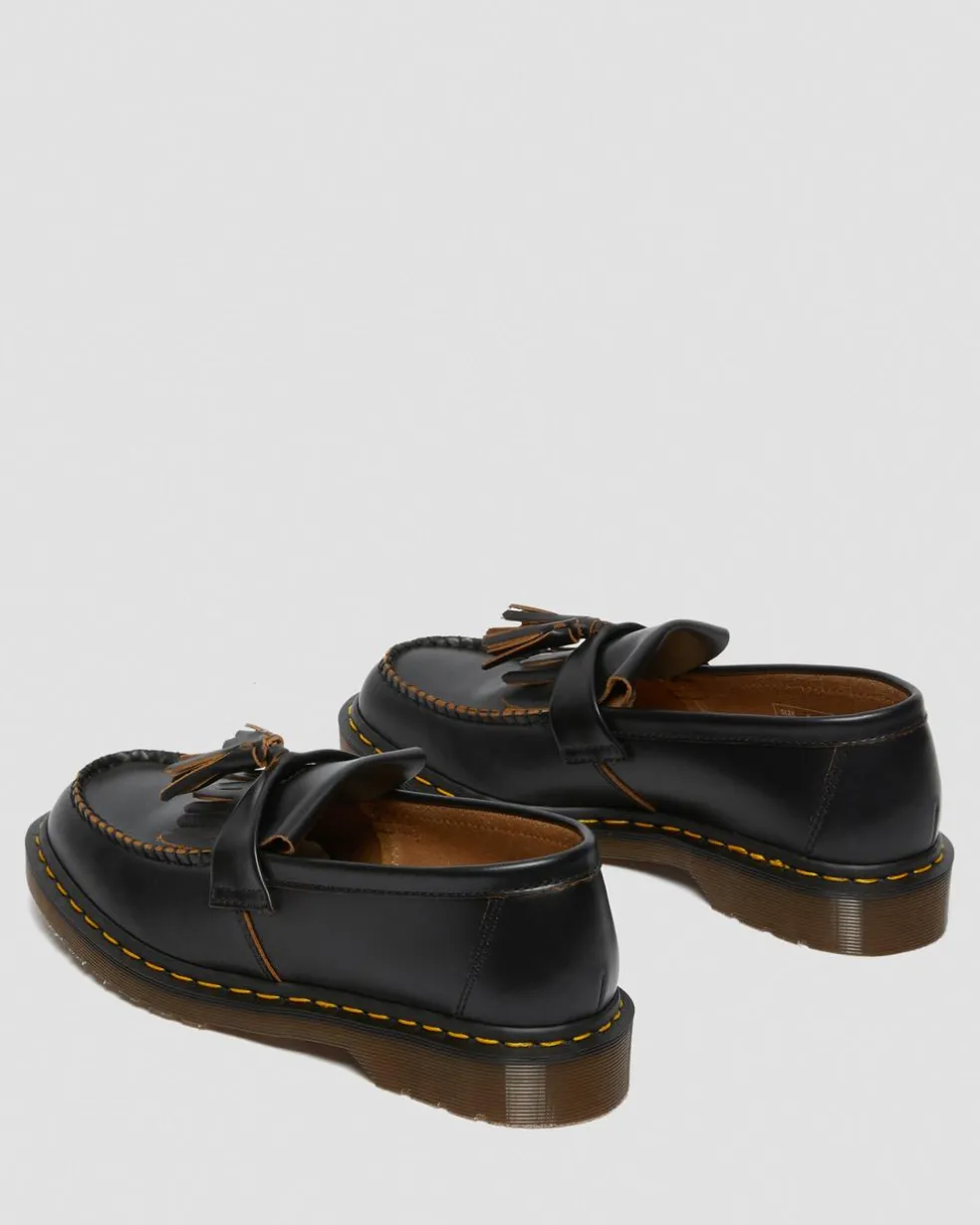Adrian Made in England Quilon Leather Tassel Loafers in Black