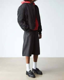 Adrian White Stitch Smooth Leather Loafers in Black