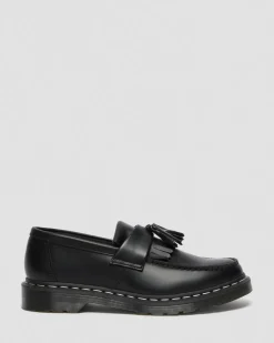 Adrian White Stitch Smooth Leather Loafers in Black