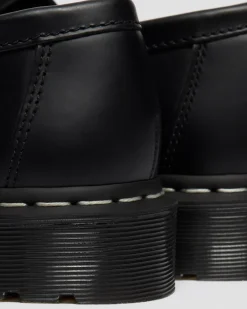 Adrian White Stitch Smooth Leather Loafers in Black