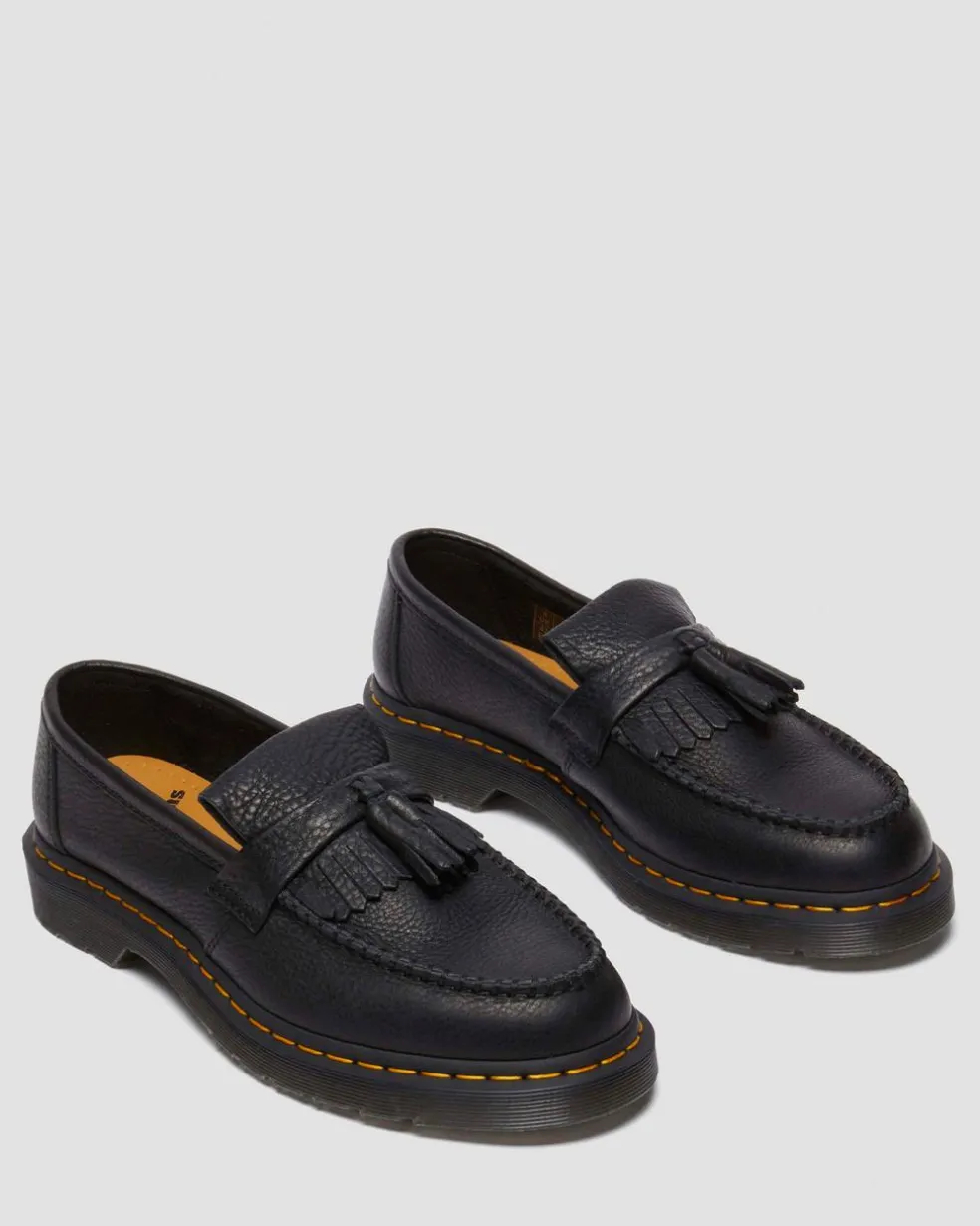 Adrian Yellow Stitch Ambassador Leather Loafers in Black