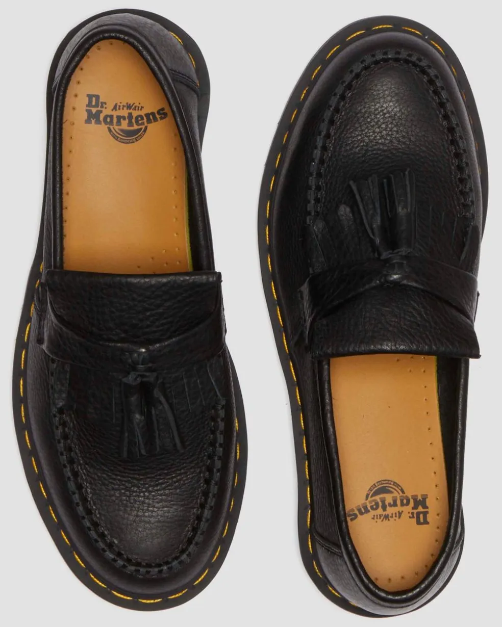 Adrian Yellow Stitch Ambassador Leather Loafers in Black