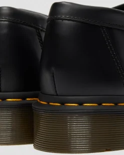 Adrian Yellow Stitch Leather Tassel Loafers in Black