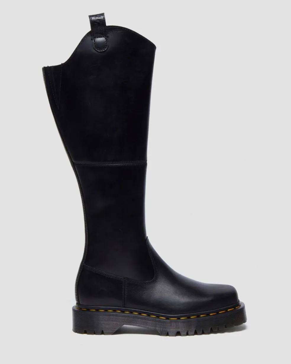 Amaayah Knee High Leather Boots in Black