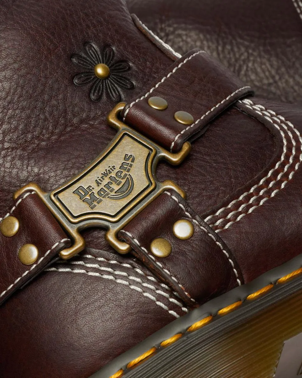Anistone Hi Flower Leather Biker Boots in Dark Brown