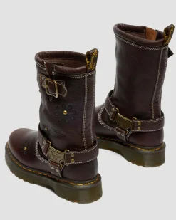 Anistone Hi Flower Leather Biker Boots in Dark Brown