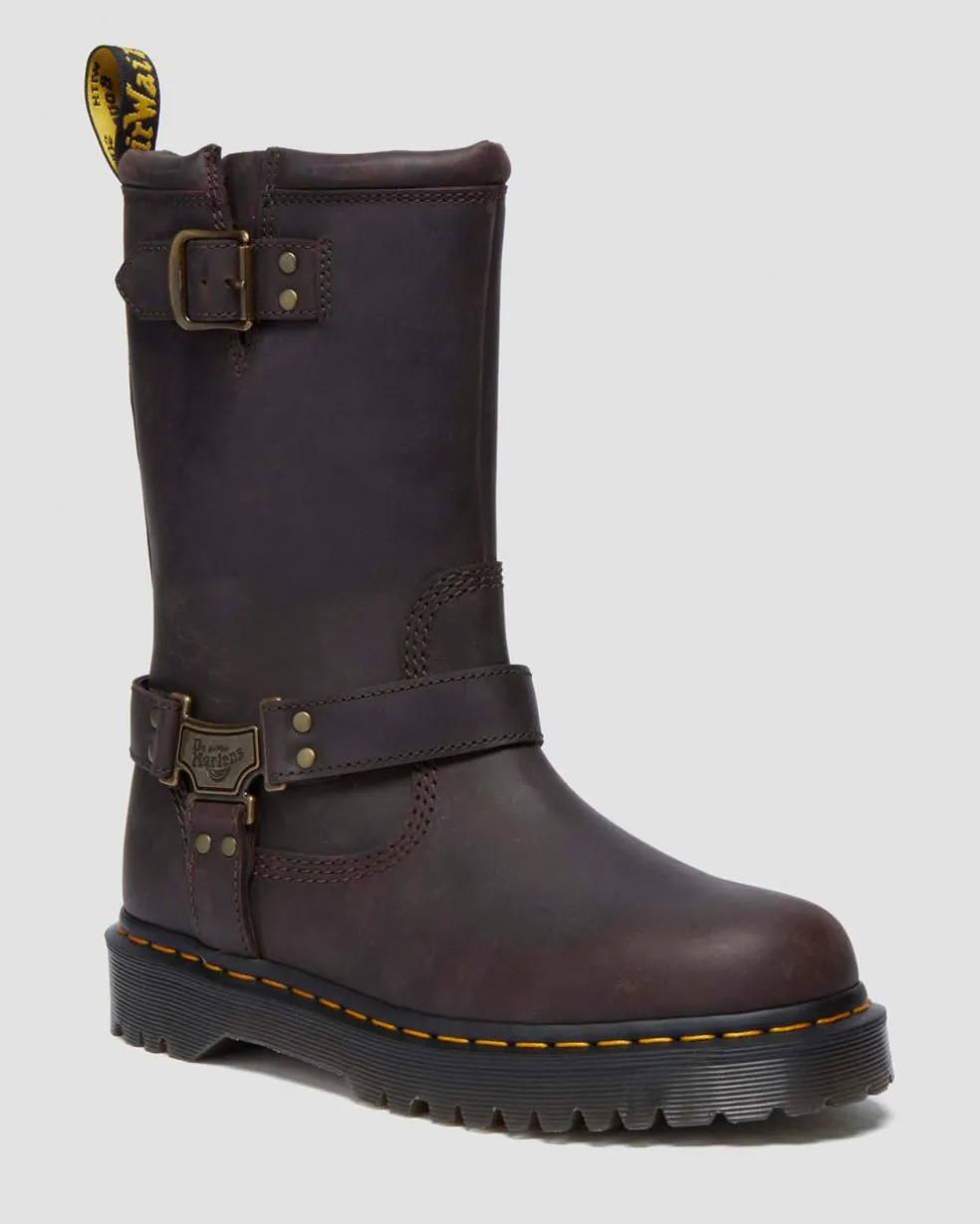 Anistone Hi Leather Biker Boots in Dark Brown