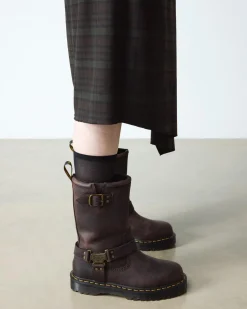 Anistone Hi Leather Biker Boots in Dark Brown