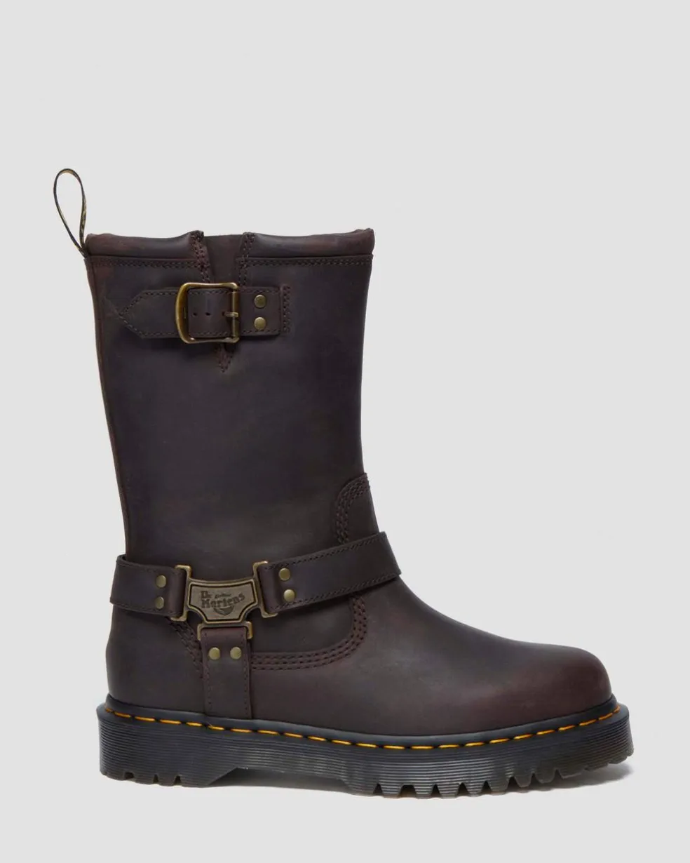 Anistone Hi Leather Biker Boots in Dark Brown