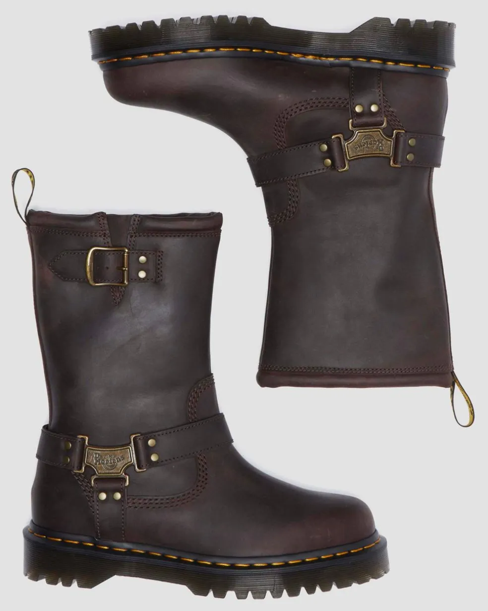 Anistone Hi Leather Biker Boots in Dark Brown