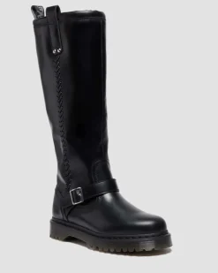 Anistone Knee High Orleans Leather Biker Boots in Black