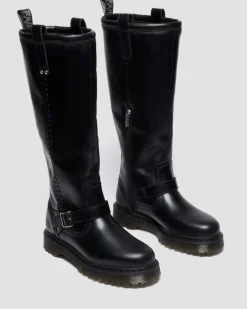 Anistone Knee High Orleans Leather Biker Boots in Black