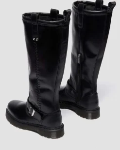 Anistone Knee High Orleans Leather Biker Boots in Black