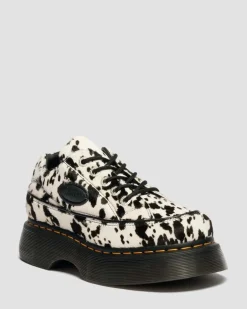 Buzz 5-Eye Dalmatian Hair On Leather Shoes in Cream & Black