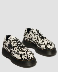Buzz 5-Eye Dalmatian Hair On Leather Shoes in Cream & Black