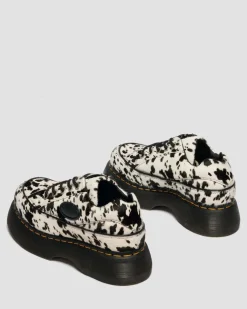 Buzz 5-Eye Dalmatian Hair On Leather Shoes in Cream & Black