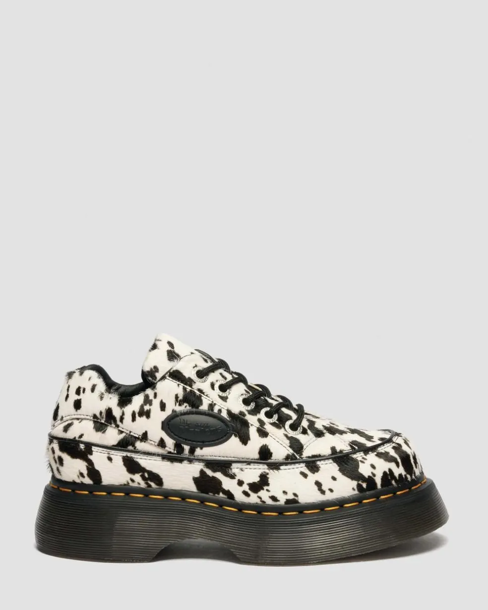 Buzz 5-Eye Dalmatian Hair On Leather Shoes in Cream & Black