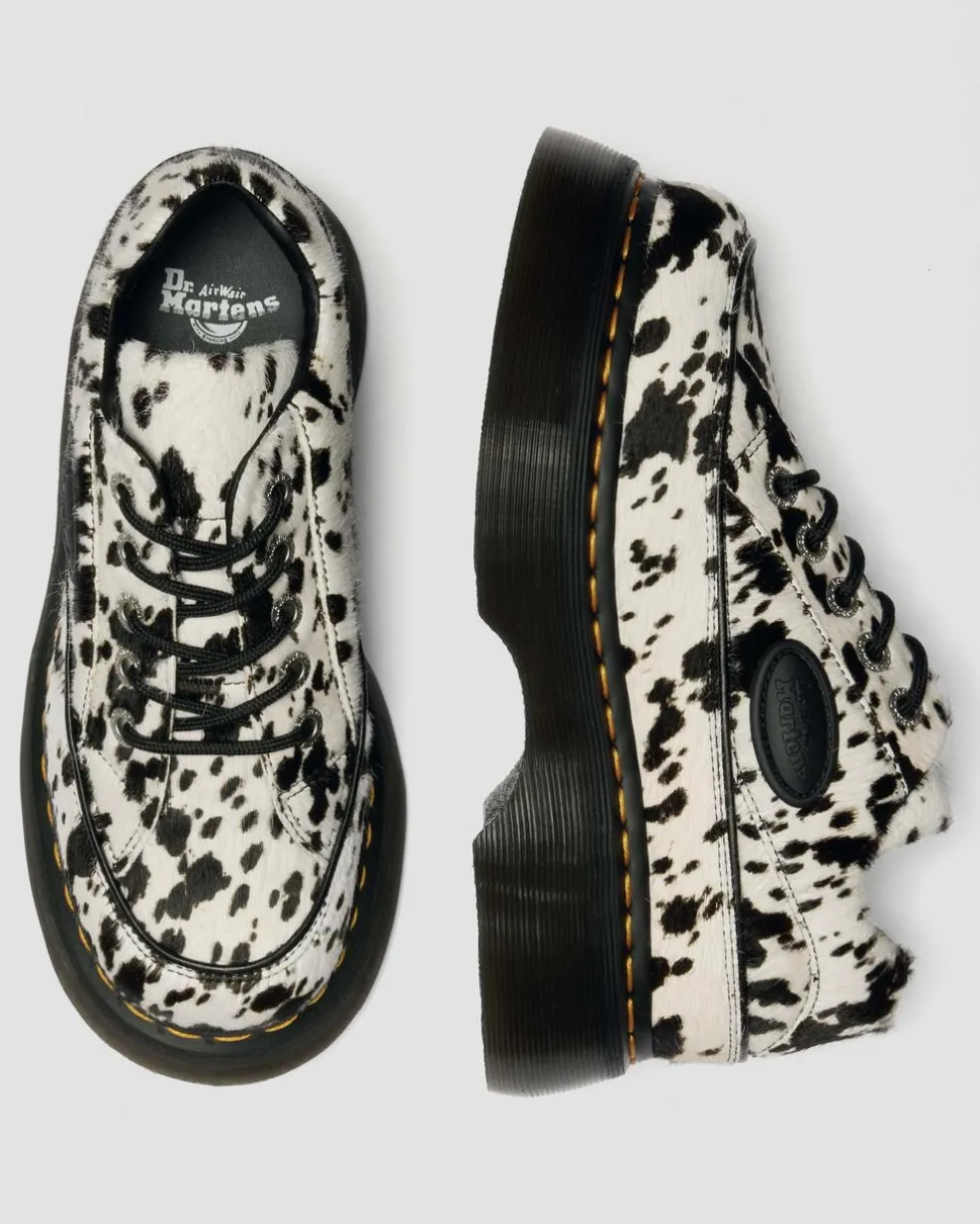 Buzz 5-Eye Dalmatian Hair On Leather Shoes in Cream & Black