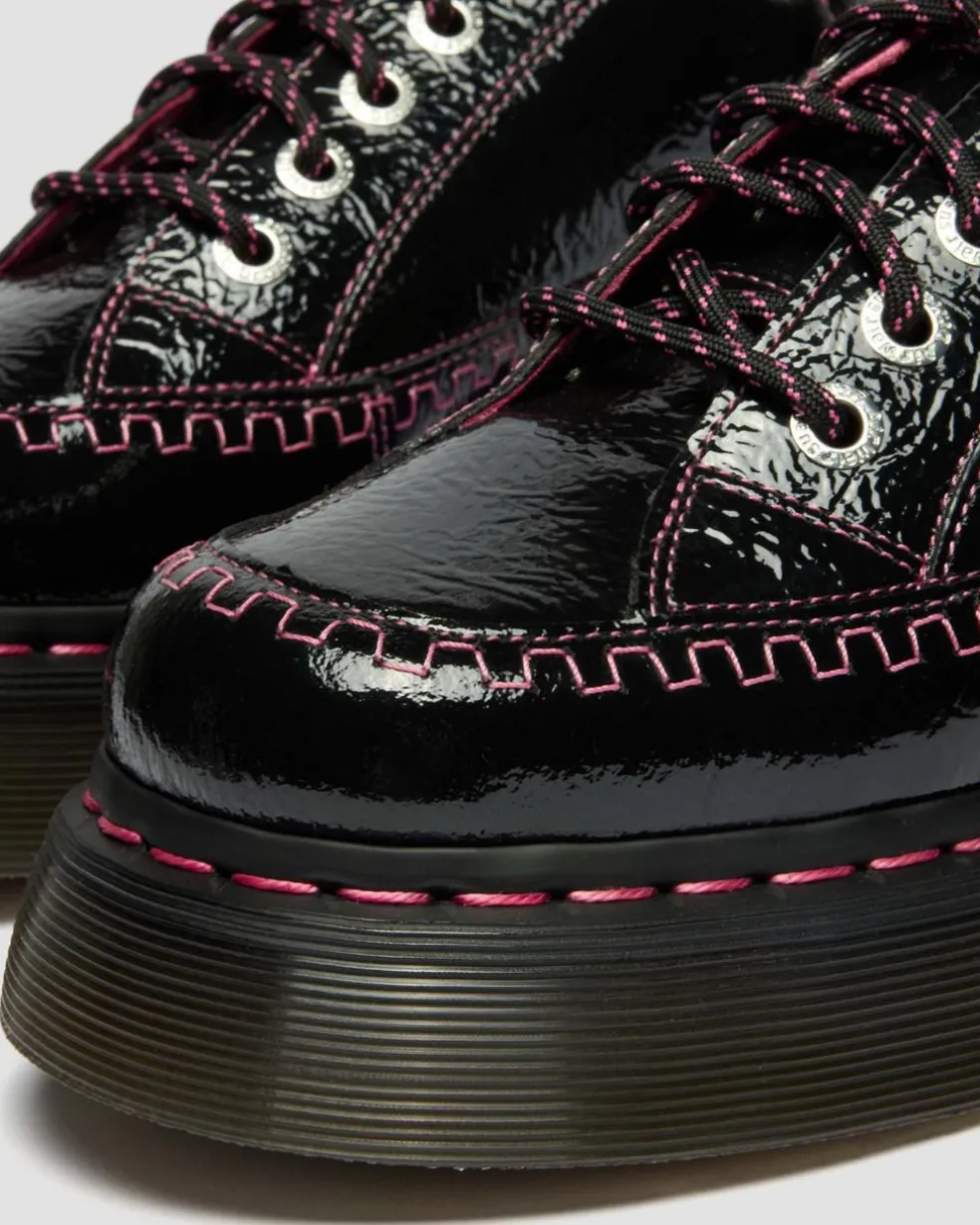 Buzz 5-Eye Distressed Patent Leather Shoes in Black