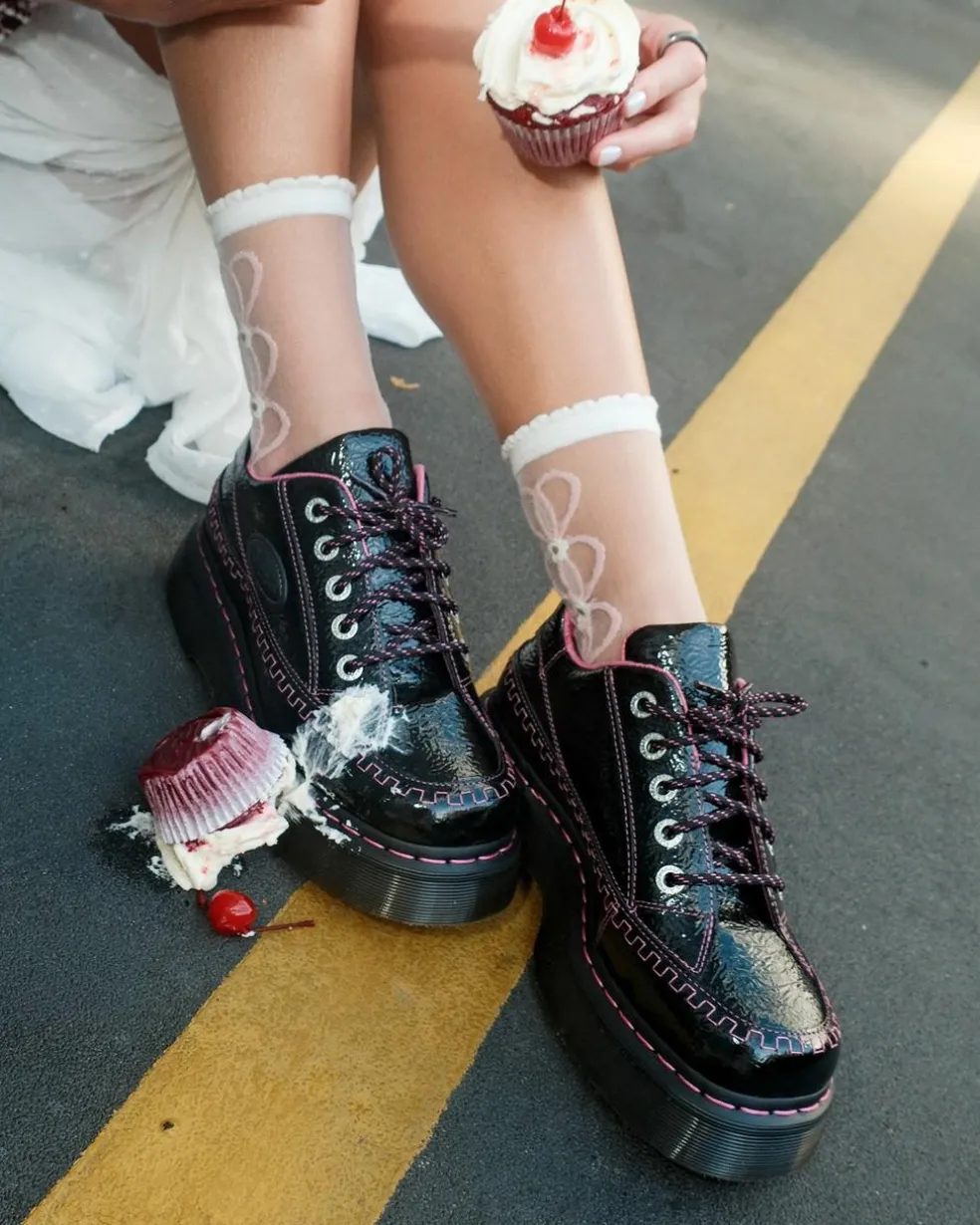 Buzz 5-Eye Distressed Patent Leather Shoes in Black