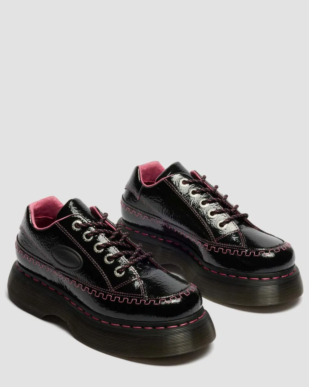 Buzz 5-Eye Distressed Patent Leather Shoes in Black