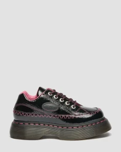 Buzz 5-Eye Distressed Patent Leather Shoes in Black