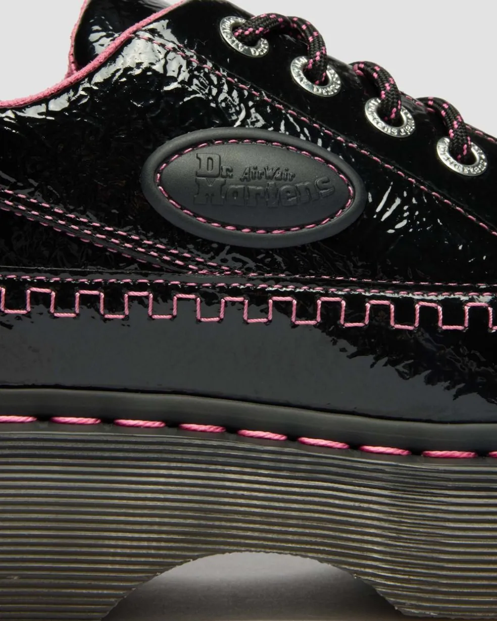 Buzz 5-Eye Distressed Patent Leather Shoes in Black