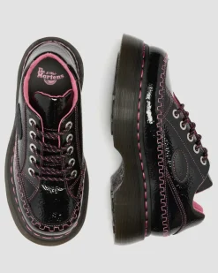 Buzz 5-Eye Distressed Patent Leather Shoes in Black