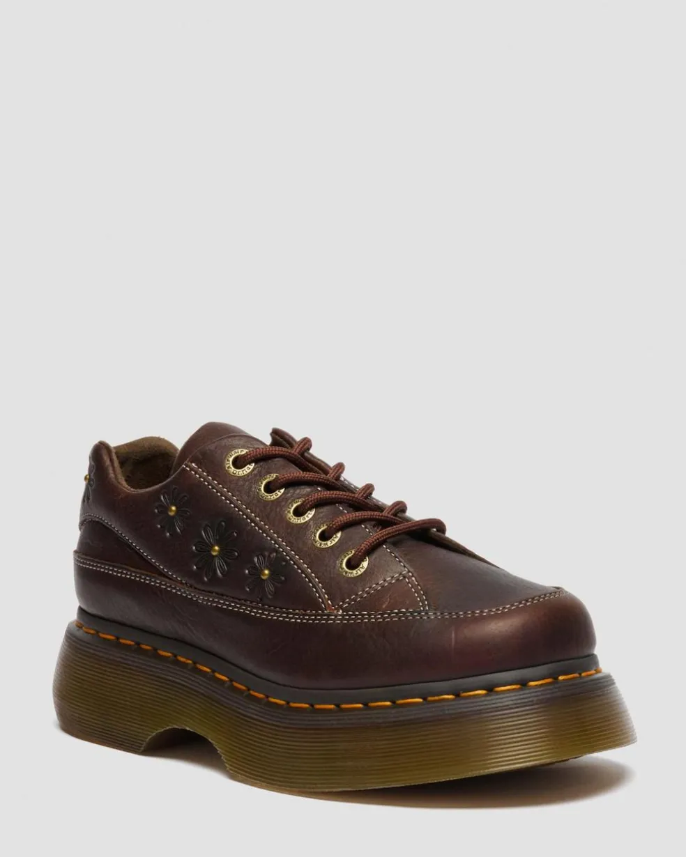 Buzz 5-Eye Flower Grizzly Leather Shoes in Dark Brown