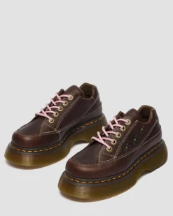 Buzz 5-Eye Flower Grizzly Leather Shoes in Dark Brown