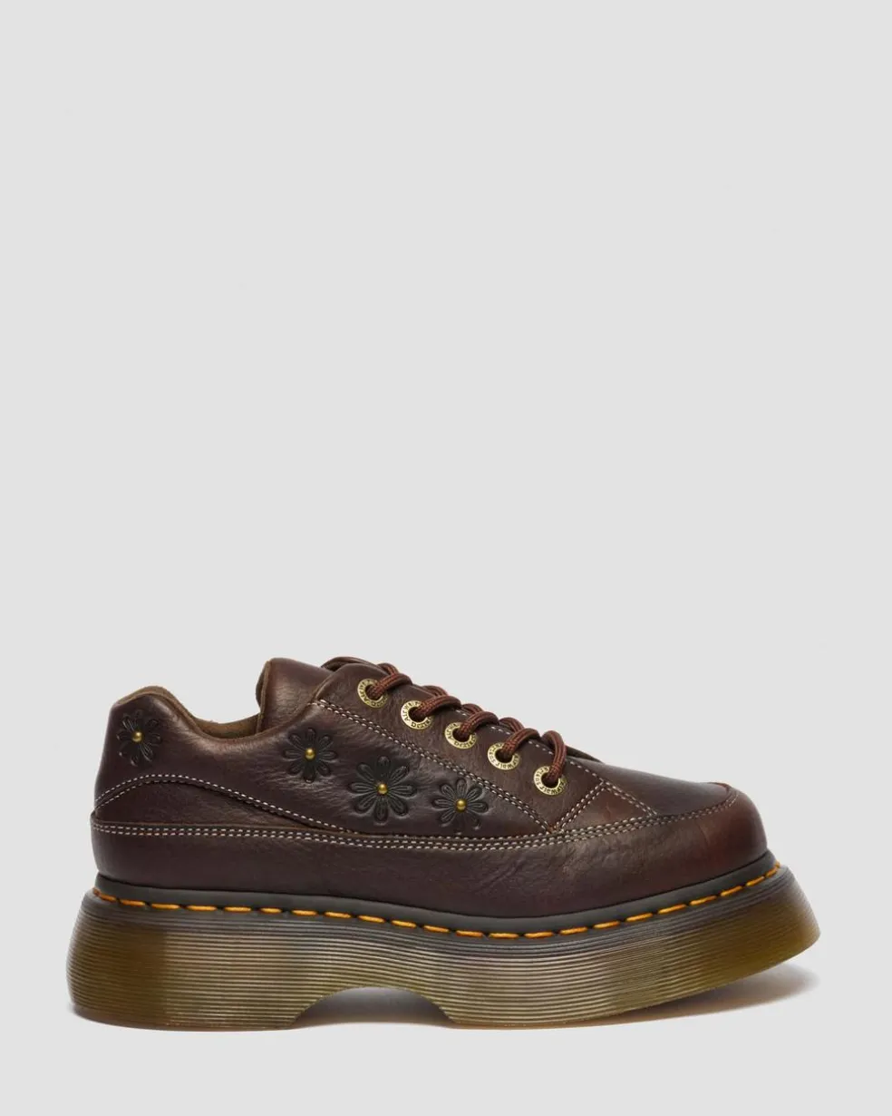 Buzz 5-Eye Flower Grizzly Leather Shoes in Dark Brown
