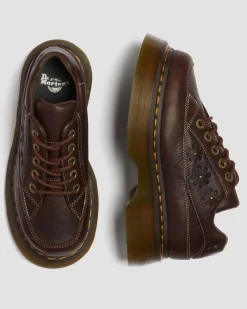 Buzz 5-Eye Flower Grizzly Leather Shoes in Dark Brown