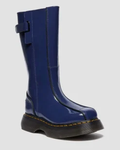 Buzz Hi Distressed Patent Boots in Midnight Blue