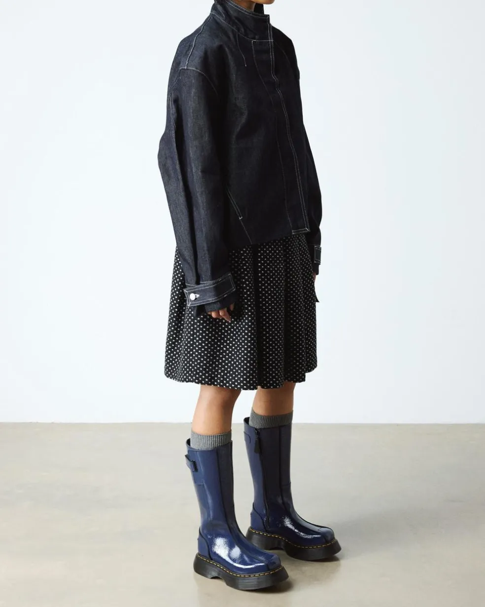 Buzz Hi Distressed Patent Boots in Midnight Blue