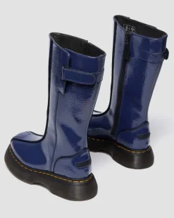 Buzz Hi Distressed Patent Boots in Midnight Blue