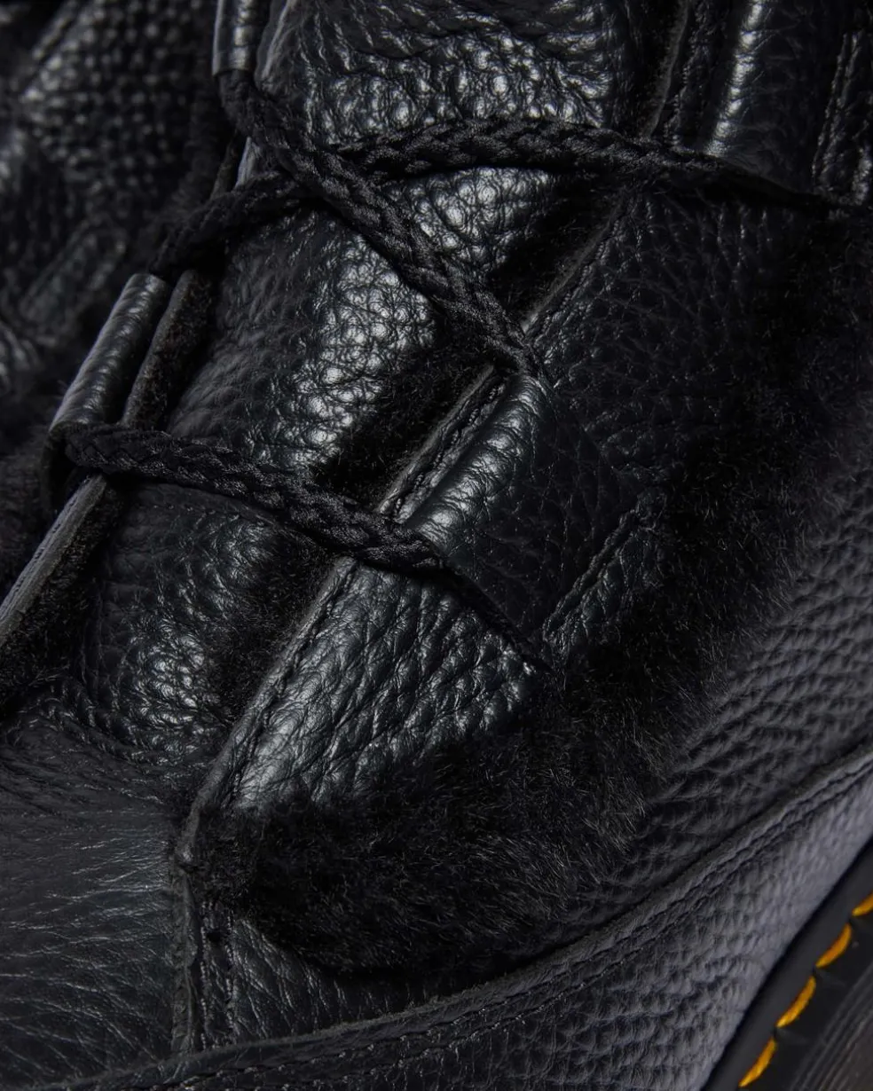 Buzz Lace Up Faux Fur Lined Grizzly Leather Boots in Black
