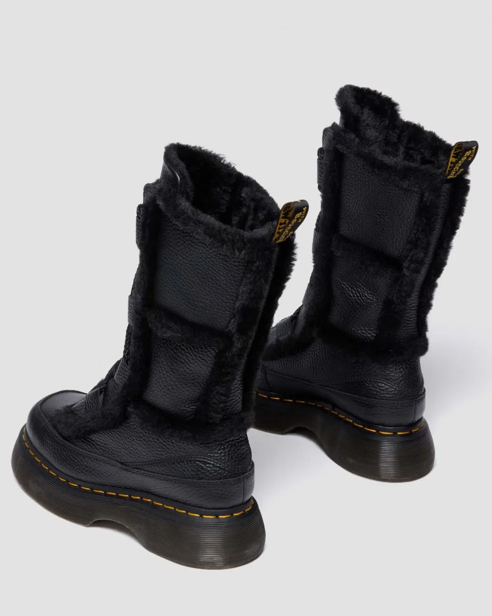 Buzz Lace Up Faux Fur Lined Grizzly Leather Boots in Black