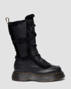 Buzz Lace Up Faux Fur Lined Grizzly Leather Boots in Black