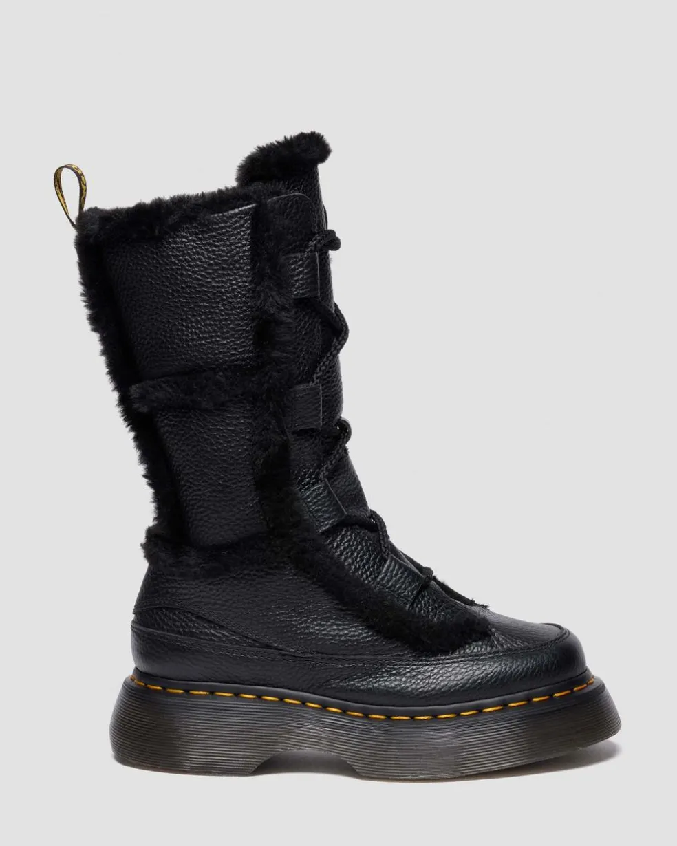 Buzz Lace Up Faux Fur Lined Grizzly Leather Boots in Black