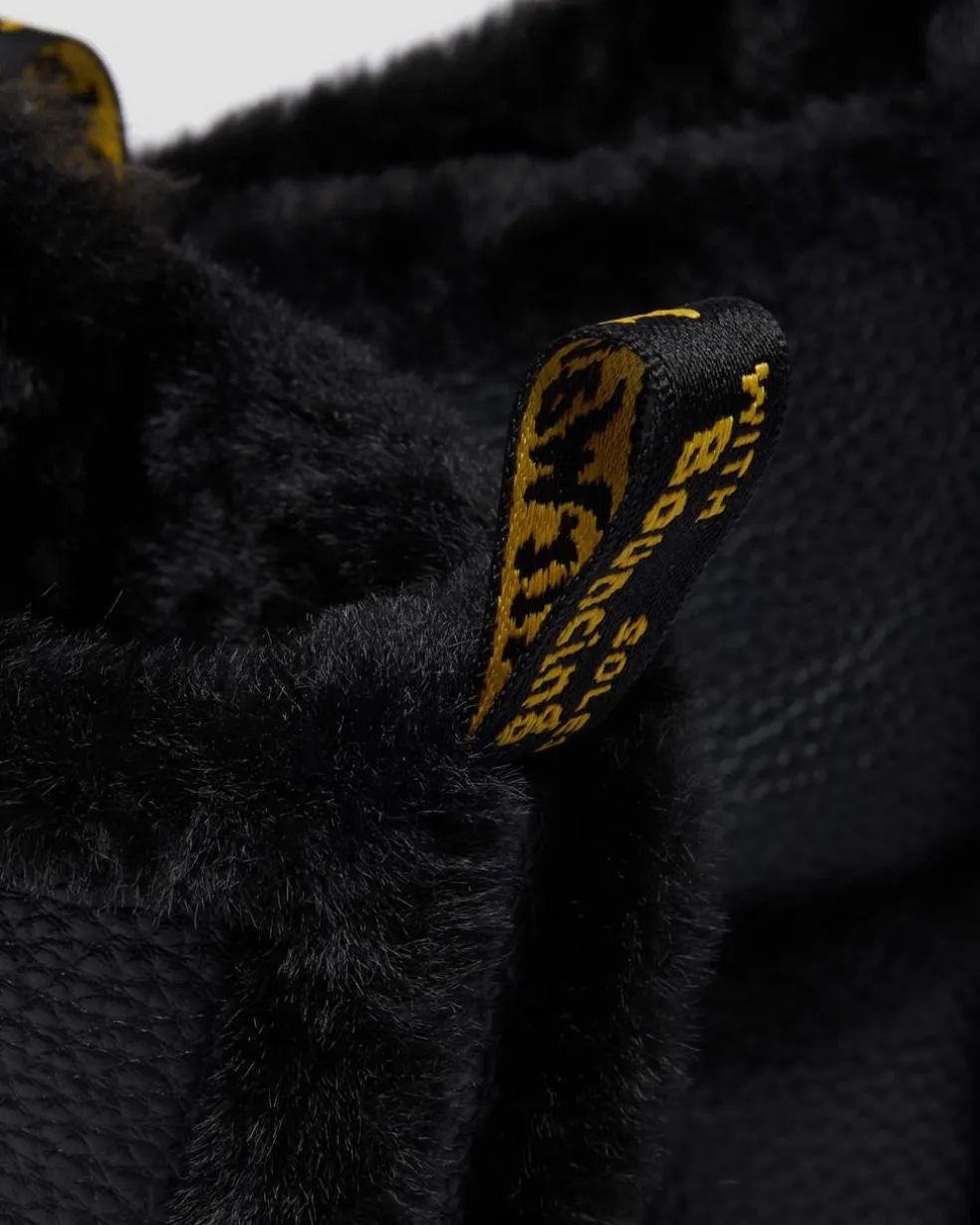 Buzz Lace Up Faux Fur Lined Grizzly Leather Boots in Black