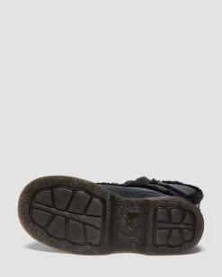 Buzz Lace Up Faux Fur Lined Grizzly Leather Boots in Black