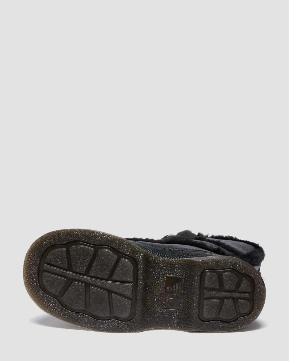 Buzz Lace Up Faux Fur Lined Grizzly Leather Boots in Black