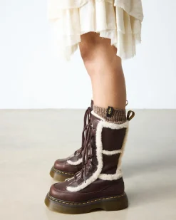 Buzz Lace Up Faux Fur Lined Grizzly Leather Boots in Dark Brown