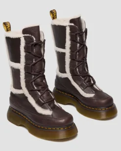 Buzz Lace Up Faux Fur Lined Grizzly Leather Boots in Dark Brown