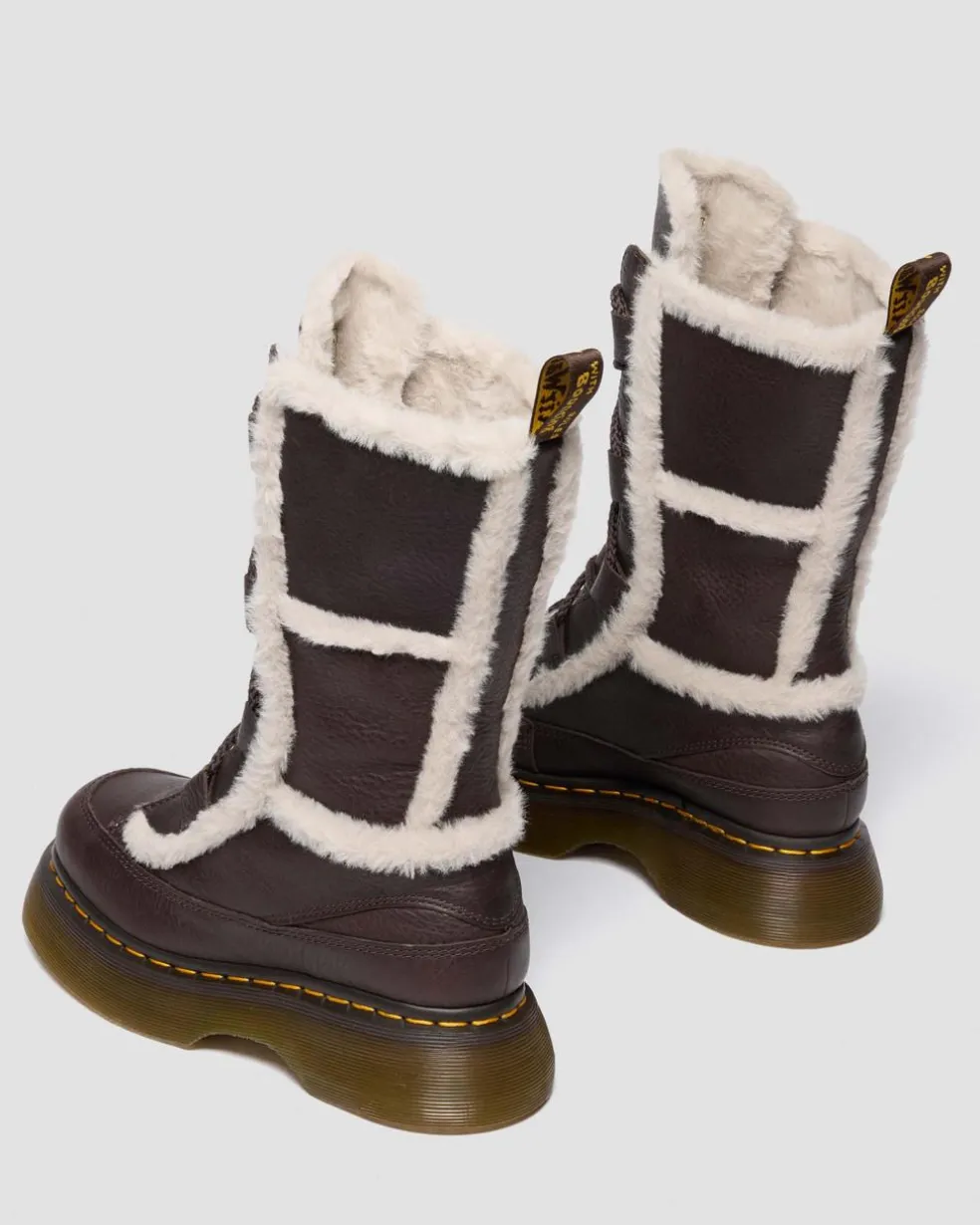 Buzz Lace Up Faux Fur Lined Grizzly Leather Boots in Dark Brown