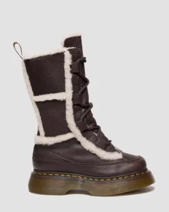 Buzz Lace Up Faux Fur Lined Grizzly Leather Boots in Dark Brown