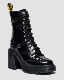 CHESNEY STUDDED BUTTERO LEATHER FLARE HEEL BOOTS in Black Buttero